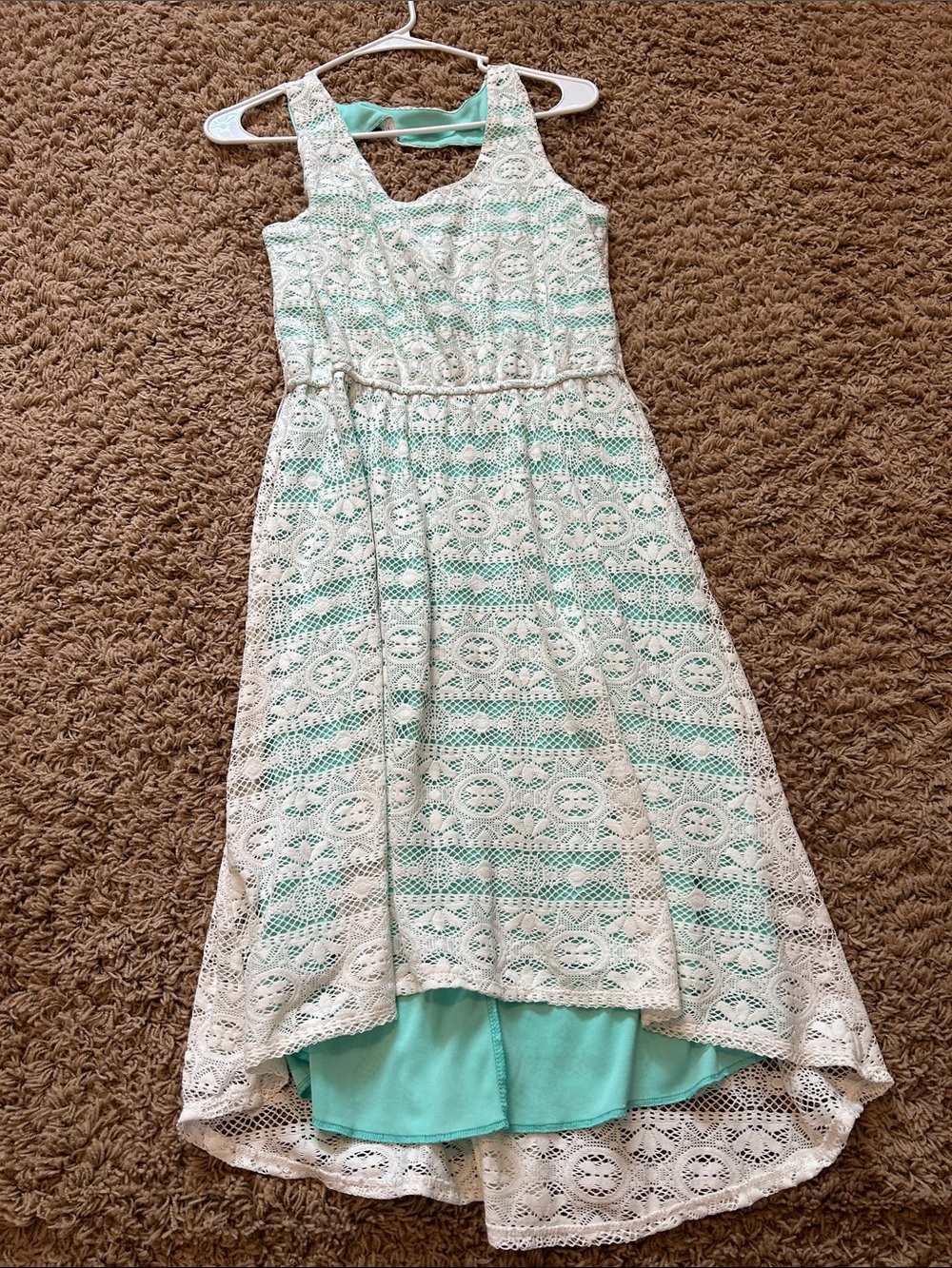 Maurice’s mint and white crochet hi low dress size medium